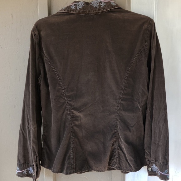 J. Jill Chocolate Brown Corduroy Embroidered Floral Button Down Shirt Womens S - Picture 9 of 12